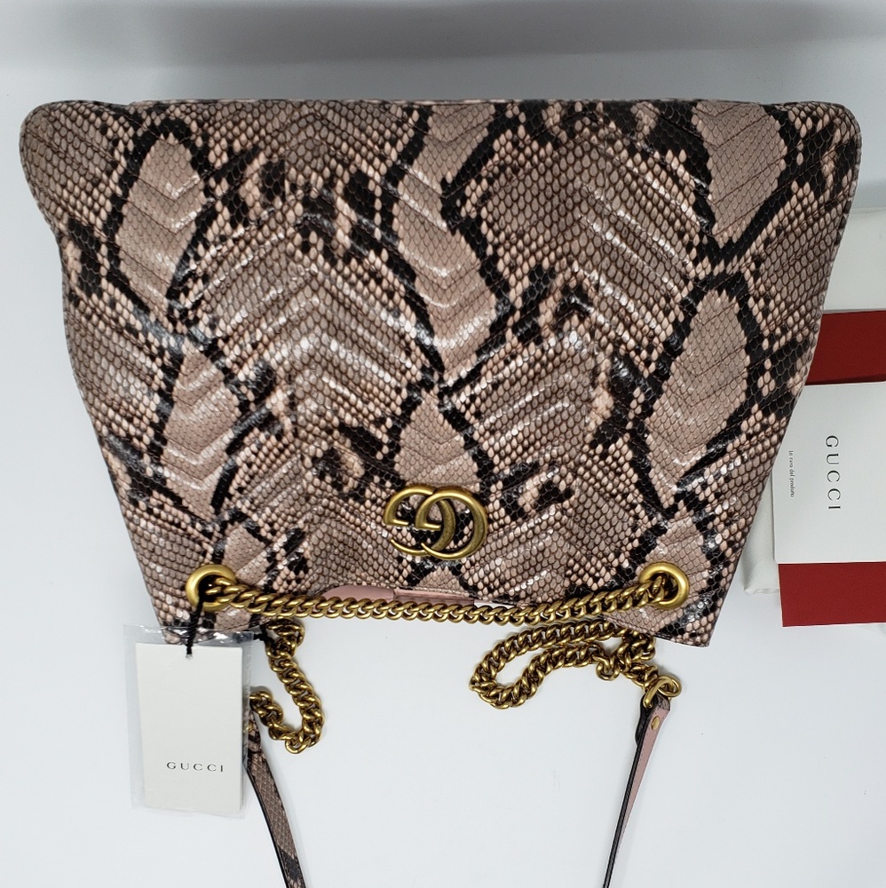New Retail $3,990 Gucci Marmont Nude Python Tote - Picture 4 of 8